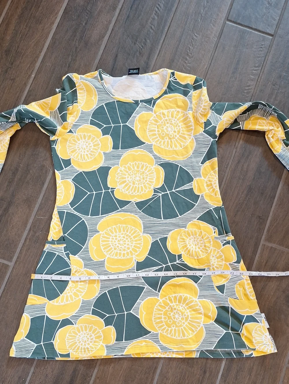 PaaPii Finland Kannel Tunic Organic Cotton Yellow & Green Floral Lagenlook LARGE